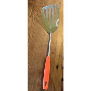 Vintage Ekco Slotted Spatula Red Plastic Handle Chromium Plated made in USA